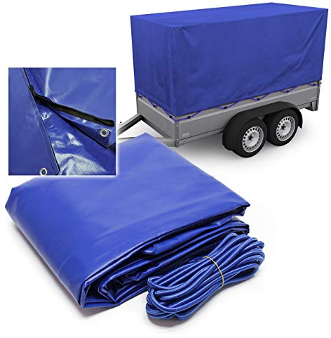 Wiltec Hochplane für Anhänger 207,5 x 114 x 90 cm, Anhängerplane mit Reißverschluss und Gummigurt, wasserfeste und Winddichte Schutzplane, Abdeckplane 1000D
