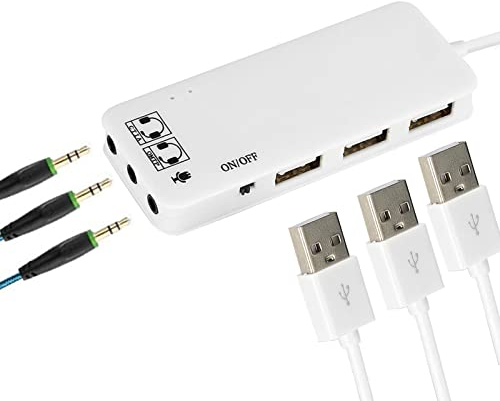 External Sound Card, USB Audio Adapter with 2 x Headphone and 1x Microphone Jack, 3 x USB 2.0 Stereo Sound Card, for PC, Laptops, Desktops, Tablet, for Ultrabooks