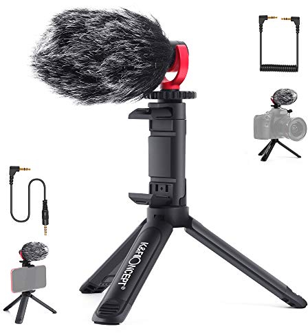 K&F CONCEPT Richtmikrofon, CM600 VideoMicro Kamera-/ Smartphone Mikrofon mit Tischstativ, 3.5MIC-Schnittstelle für Handy, alle Kamera