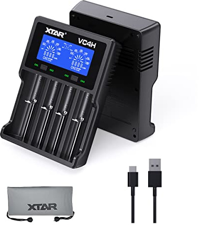 18650 Charger XTAR VC4H Battery Charger 4 Bays Updated 21700 Battery Charger USB C Charger Not Including Batteries