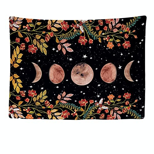Ulticool - Appeso a Parete Decoración Casa - Luna Tarot Horóscopo Natural Zodiac Flores - 200 x 150 cm Grande – Murales Alfombra Tapiz Pared - Tapices Decorativo para Habitacion Dormitorio Salon