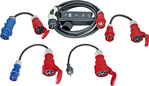 as – Schwabe Adapter-Set für Elektroauto Typ 2-5 Meter Mobiles Ladegerät CEE 32 A Stecker auf Typ 2-400V / 32A / 22kW / 3-phasig - inkl. 5 Adapterkabel & Schutztasche Ø40 cm - IP44, 61377