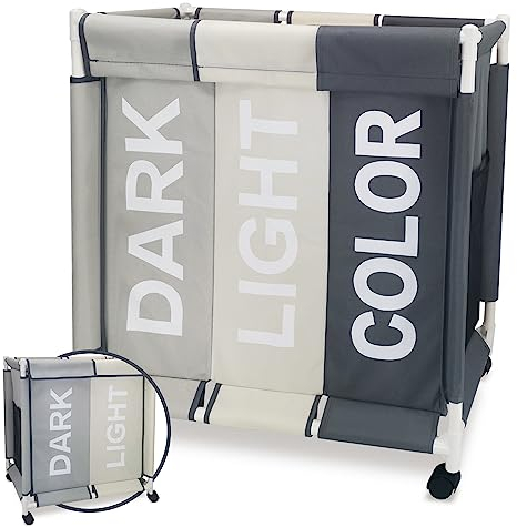 Cesto Biancheria Sporco per la Biancheria Cesto con Coperchio 120L Sacchetti per il Lavaggio Carrello Lavanderia Ruote e Scomparti Laundry Basket Portaoggetti Organizer Secchio Biancheria Giocattoli