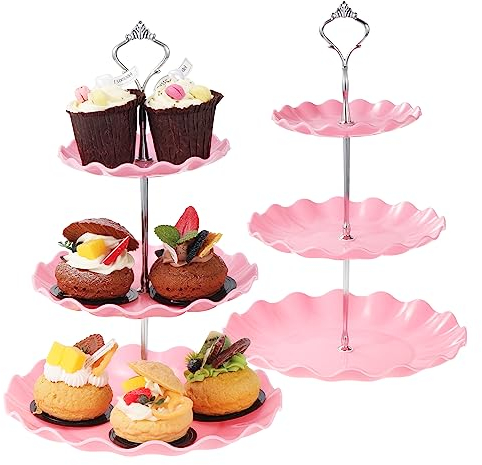 TsunNee 2 soportes para tartas de 3 niveles, para cupcakes, platos de postre, pasteles, frutas, galletas, caramelos, torre de exhibición, bandeja de servir de pastelería escalonada para boda,