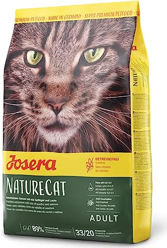 Josera NatureCat (3 x 400 g) | getreidefreies Katzenfutter mit Geflügel- und Lachsprotein | Super Premium Trockenfutter für ausgewachsene Katzen | 3er Pack