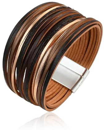Long tiantian Braccialetti in pelle da donna con multistrato e colorato, braccialetto avvolgente fatto a mano, bracciale impilato con chiusura, braccialetto bohémien per donna e madre, Metallo, Senza
