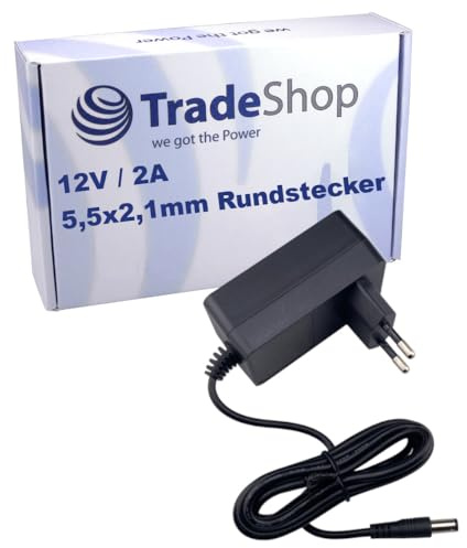 Trade-Shop AC Netzteil kompatibel mit Brother P-Touch D400, D400VP, D450VP, D600VP, E300VP, E500VP, E550WVP, H300 Beschriftungsgerät, DC 12V, 2.0A