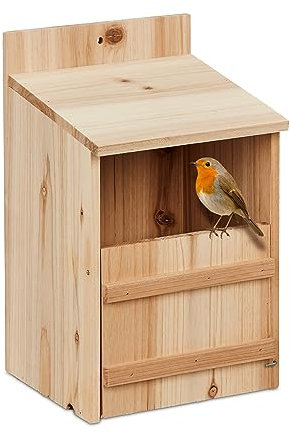 Relaxdays Nistkasten für Halbhöhlenbrüter, aufklappbar, Einflugspalt HxB: 10 x 19,5 cm, Vogelhaus zum Aufhängen, Natur