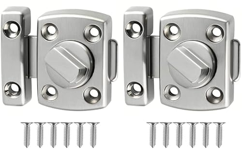 Litensh 2pcs loquet verrou porte Coulissante acier inoxydable, Serrure de salle Verrous de sûreté à bouton Loquet Porte de bain Verrou Portail de fenêtre de cabinet verrous de sécurité loquet Argenté