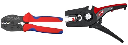 Knipex PreciForce® Crimpzange brüniert, mit Mehrkomponenten-Hüllen 220 mm 97 52 36 & PreciStrip16 Automatische Abisolierzange, in Blister, 0,08-16 mm²