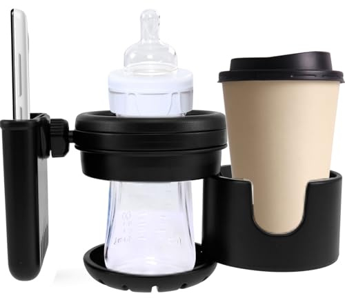 3-in-1 Pram Cup Holder with Phone Holder, Universal Drink Coffee Cup Holder, Multifunctional Cup Holder for Pram, Pushchair, Buggy, Stroller, Bike, Wheelchair, Walker, Gifts for Women, Mom, Men