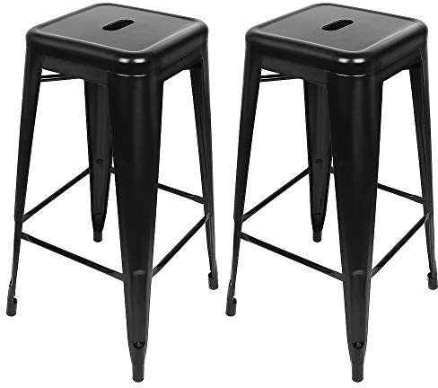 Supfine Lot de 2 Tabourets de Bar en Métal Noir Mat Chaise de Bar Industriel Empilable, Hauteur Assise 76cm, Tabouret Industriel pour Cuisine, Bar, Restaurant à Thème (2, Pas de Dossier - Noir)