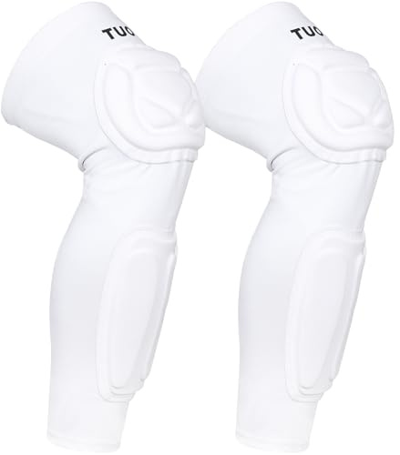 Dialudon Padded Knee Calf Compression Pads Long Leg Sleeves Football Basketball Volleyball Shin Brace Double Crashproof Knee & Calf Pads for Youth Adult White 2XL (1 Pair)