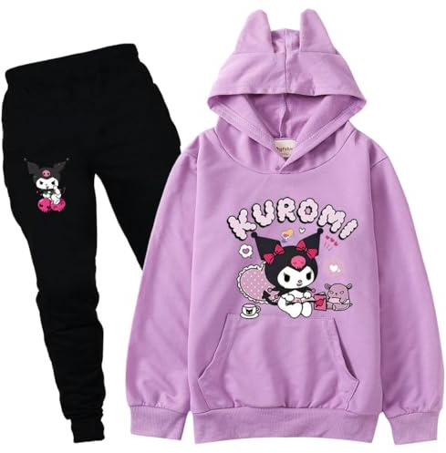 Satdflie Anime Kuro-mi Tuta da Petite Donna Ragazze Completa Sportivo in 2 Pezzi Felpa con cappuccio e Pantaloni Jogging Tute da Ginnastica, Viola+nero, M
