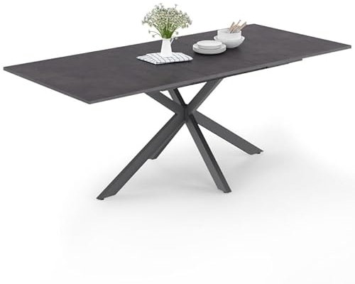 IDMarket Esstisch, ausziehbar, rechteckig, Jaspe, 6-10 Personen, mit Beton-Effekt, Spinnenfuß, Anthrazit, 160-200 cm