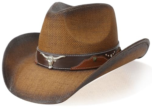 WQWOVRVO Cowboy Hat,Cowgirl Hat,Western Cowboy Hats for Women/Mens/Straw Wide with Shapeable Brim Cowboy Hat for Womens.(US, Alpha, One Size, Brown)