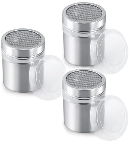 3 Pcs Icing Sugar Shaker, Flour Shaker, Stainless Steel Chocolate Shaker A Good Kitchen Helper Used for Powder Screening Can be Used to Make Coffee and Cake