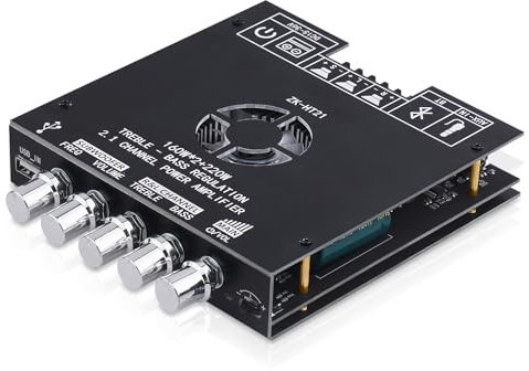 HiFi-Verstärker mit Bluetooth, ZK-HT21 2.1 Kanal 160W x 2+220W Subwoofer Stereo-Mini-Audio-Leistungsverstärker-Empfänger Modul mit BT/USB/AUX Eingang, TDA7498E Chips, DC 15-36V