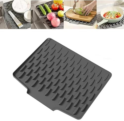 Silicone Dish Drying Mat for Kitchen Counter, Multifunctional and Foldable Drainage Mat, Heat-Resistant Mat for Drip-Free Drying, Sink Drainer Mat for Kitchen Sink, Bathroom Worktops (Black, A)
