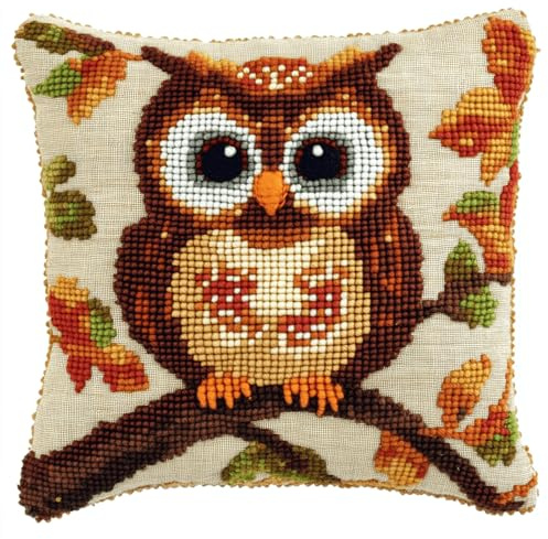 ANSIWEIGO Latch Hook Cushion Kit 43 x 43 cm, juego de cojines de nudos para principiantes y niños, juego de anudados con ganchos, paquete de anudados para hacer uno mismo, bordado y alfombra