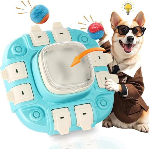 Juguete para Perros Inteligencia, 3-In-1 Juguetes Interactivos Perros con 2 Niveles de Dificultad,con 2 Pelotas y 4 Bases Antideslizante, Alimentador Lento, Fomenta una Alimentación Saludable