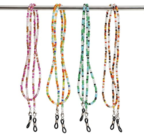 Barpre 4-Pack Beaded Spectacle Retainers | Non-Slip Eyewear Cord & Strap | Adjustable Glasses Chain for Women, Active Use