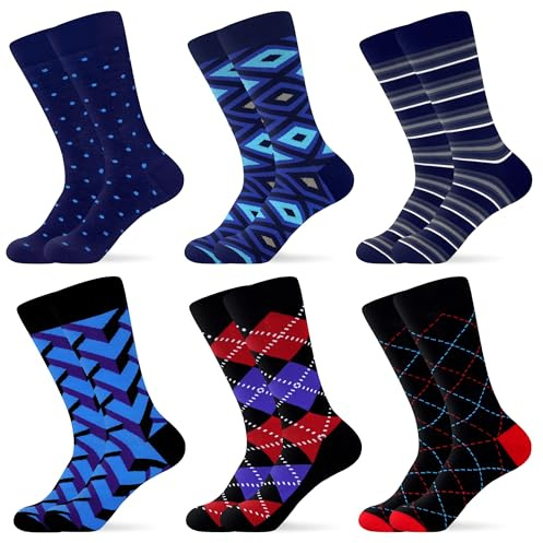 WeciBor 6 Pack Men's Bamboo Crew Socks Breathable Soft Seamless Blue Dress Socks for Business Casual, Size 8-12