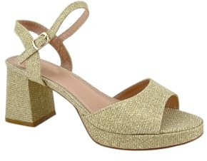 MODELISA - Sandalias de Tacón Ancho Para Mujer, Correa de Tobillo Fiesta Boda Noche Evento Ceremonia (Dorado, Sistema tallas calzado EU, Adulto, Mujer, Números, mediano, 38)