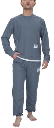Pijama de manga larga para hombre con bolsillos, juego de pijama de manga larga, camisón de dos piezas, ropa de dormir cómoda, pijamas para hombre, cuello redondo, parte superior y pantalones de