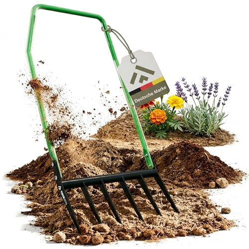 novaterra® Premium Grabegabel mit 6 Zinken - Ergonomische Broadfork Gartengabel aus gehärtetem Stahl - Rückenschonende Bodenlockerung - Robuste Garten Gabel für Beete, Rasen & Harte Böden