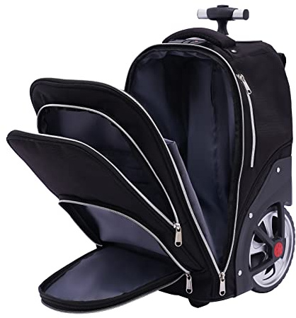 panfudongk Trolley ryggsäck med hjul, 45 l handbagage ryggsäck med 7 tumshjul höjd på dragstången 30–51 cm, 15 tums laptopryggsäck, reseryggsäck, stänkvatten, svart, 33 x 25 x 49 cm