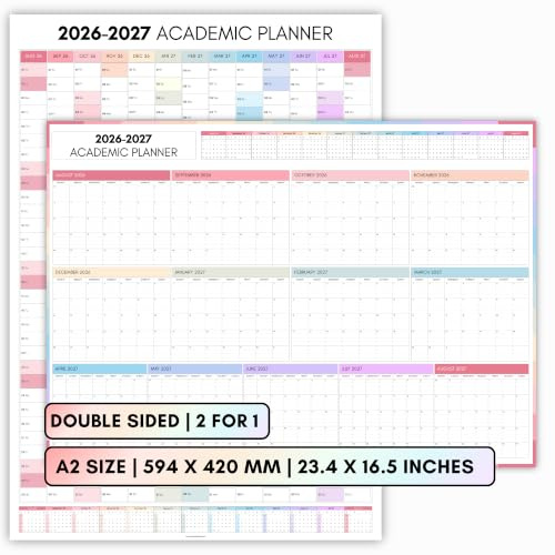 Planning mural scolaire 2026-2027 A2 | Agenda annuel coloré, calendrier mural double face 2 en 1, août 2026 à août 2027, pour l'école, l'université, le bureau et la maison (multicolore - calendrier)