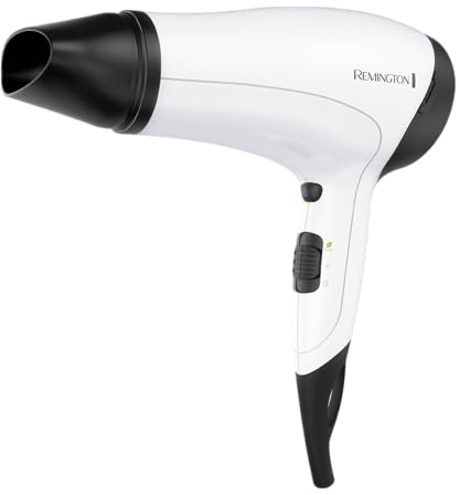 Remington Asciugacapelli 2000W - Leggero - Griglia Ionica in Ceramica per un calore omogeneo, bocchetta e diffusore per styling, 3 livelli di riscaldamento e 2 di ventola separati, D3015