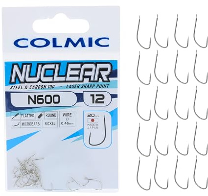 Colmic - 20 Anzuelos de Pesca Nuclear en Acero Carbono N600, Acabado Níquel – Flatted, Round, Microbarb – Ideales para Trucha - Producto Oficial Colmic (12)