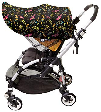 Dreambaby F283 Extenda-Shade® Kinderwagen Sonnenschutz Sonnenverdeck Sonnendach universal EXTRAGROSS mit Seitenschutz (Tiermotive), schwarz
