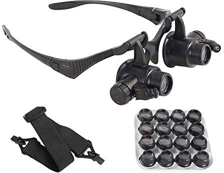 Lupenbrille Kopfband Lupen mit Licht für Juwelieruhr Uhrmacher Reparatur und Bastler - 8 Paar austauschbare Linsen: 2,5x/4x/6x/8x/10x/15x/20x/25x