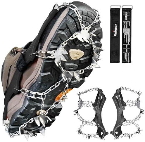 Unigear Ice Traction Cleats Ice Snow Grips Crampons with 18 Shoe Spikes for Walking, Jogging, Climbing and Hiking(Black-XL)