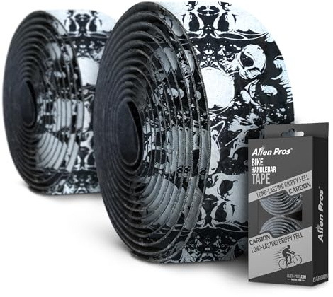 Alien Pros Bike Handlebar Tape Carbon Fiber (Set of 2) Black Silver - Enhance your bike grip with these bicycle handle bar tape - Wrap your bike for an awesome comfortable ride
