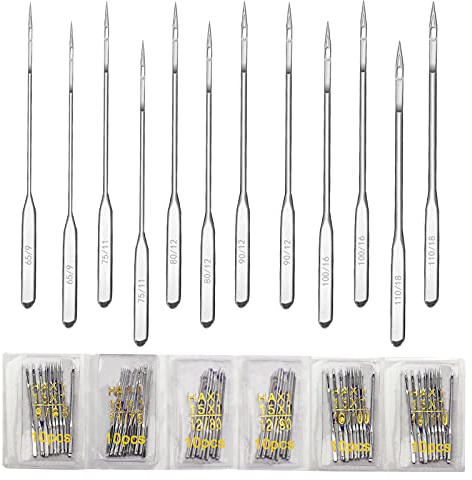 60 Pcs Sewing Machine Needles Assorted Size 65/9, 75/11, 80/12, 90/14, 100/16, 110/18 Anvin Universal Machine Needles Heavy Duty for Singer, Brother, Janome, Varmax Home Sewing Machines