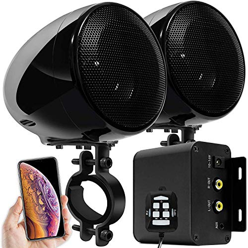 Aileap M150 Sistema de Audio con Amplificador de Moto con AUX, MP3, Radio FM, 4 Pulgadas de Altavoces estéreo Bluetooth Impermeables para Motocicletas ATV UTV RZR (Negro, Red)