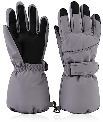 XIAOHAWANG Guanti per bambini Guanti per bambini Boy Girl Guanti da snowboard da sci impermeabili per attività all'aperto (grigio, S (da 4 a 6 anni))