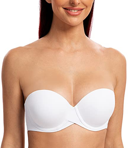 MELENECA Donna Push Up Reggiseno Senza Spalline Invisibile con Ferretto Bianco 2B