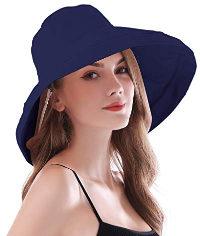 AIDIER Chapeaux de Soleil à Bord Large pour Femmes Anti UV Chapeau d'été de Plage Pliable Casquette Respirant avec Corde, Boonie Chapeau de pêcheur de Voyage UPF 50+ Protection