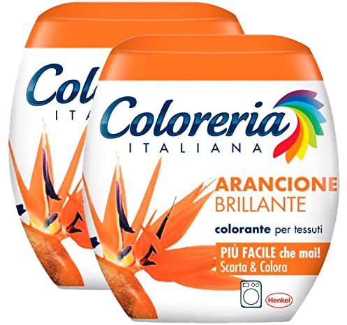 GREY Coloreria Italiana Textilfarbe für Waschmaschine, Farbe: Orange, leuchtend, belebt oder verändert die Farbe der Kleidung – 2 Packungen Einzeldosen