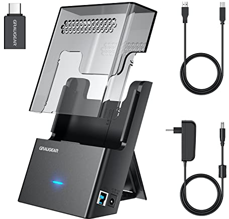 GRAUGEAR Festplatten-Docking-Station, Festplattengehäuse, USB3.0 USB-A & USB-C, für 2,5/3,5 Zoll SATA HDD/SSD, UASP Unterstützung, Werkzeuglos