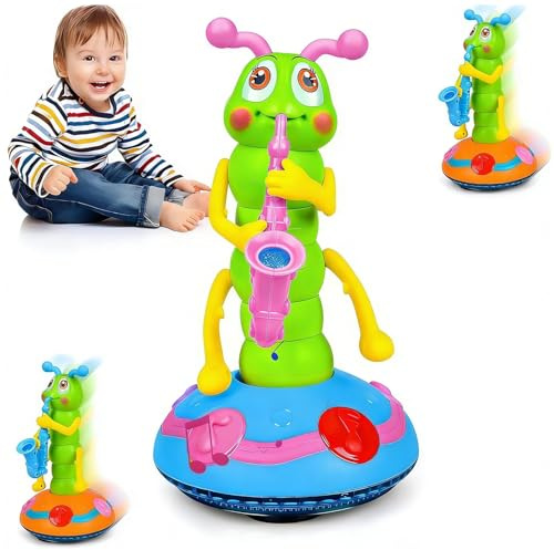 Dancing Saxophone Caterpillar, Electric Light up Toys Musical Toys for Baby, Dancing Singing Caterpillars Crawling Sensory Toy for Toddler Boys Girls Kids(Random Color)