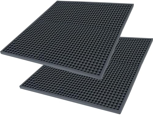 DR. WATCH Confezione da 2 tappetini da bar in gomma nera, antiscivolo, per cucina, ristoranti, bar, banconi, perfetti per birra, whisky e caffè (20 x 20 cm)