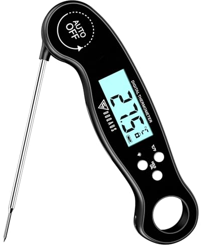 DOQAUS Meat Thermometer Instant Read Digital Food Thermometer with Backlight Screen, Foldable Long Probe, Auto On/Off, Perfect for Meat, Kitchen, BBQ, Water, Milk(Black)