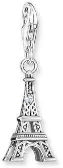 Thomas Sabo Silver Charm Pendant with Eiffel Tower and White Zirconia 925 Sterling Silver, Blackened