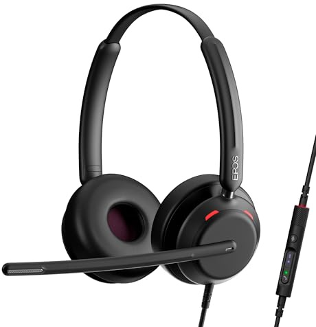 EPOS IMPACT 760T - Doppelseitiges kabelgebundenes Headset für PC mit Noise Cancelling-Mikrofon, Microsoft Teams zertifiziert, USB C & USB A, In-Line-Steuerung, Super Wideband, bequem für Büro & Remote